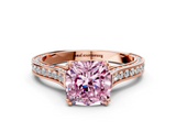Rose gold Fancy Pink Cushion  Diamond Solitaire with Pave Band and Six-Prong Setting_20