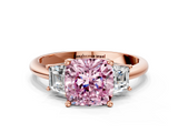 Rose gold Fancy Pink Cushion  Diamond Three-Stone Ring with Trapezoid Side Stones and Prong Setting_34