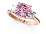 Rose gold Fancy Pink Cushion  Diamond Three-Stone Ring with Trapezoid Side Stones and Prong Setting_35