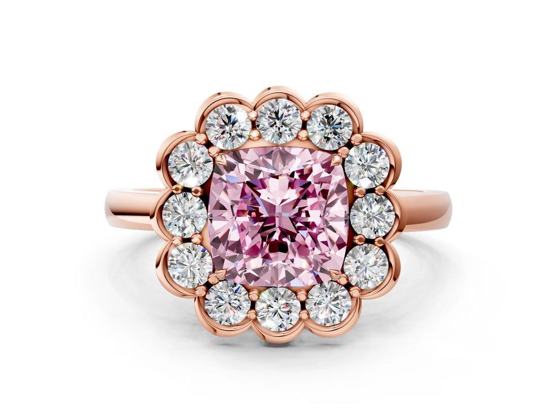 Rose gold Fancy Pink Cushion  Halo Cluster Diamond Engagement Ring with Solitaire Band and Prong Setting_49