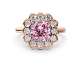 Rose gold Fancy Pink Cushion  Halo Cluster Diamond Engagement Ring with Solitaire Band and Prong Setting_49