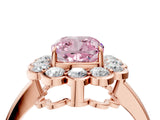 Rose gold Fancy Pink Cushion  Halo Cluster Diamond Engagement Ring with Solitaire Band and Prong Setting_53