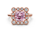 Rose gold Fancy Pink Cushion  Halo Diamond Cluster Engagement Ring with Milgrain Bezel Setting and Solitaire Band_51
