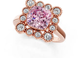 Rose gold Fancy Pink Cushion  Halo Diamond Cluster Engagement Ring with Milgrain Bezel Setting and Solitaire Band_52