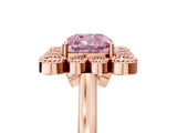 Rose gold Fancy Pink Cushion  Halo Diamond Cluster Engagement Ring with Milgrain Bezel Setting and Solitaire Band_56