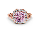 Rose gold Fancy Pink Cushion  Halo Diamond Engagement Ring with Filigree Band and Four-Prong Setting_81