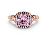 Rose gold Fancy Pink Cushion  Halo Diamond Engagement Ring with Intricate Filigree Band and Four-Prong Setting_37