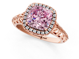 Rose gold Fancy Pink Cushion  Halo Diamond Engagement Ring with Intricate Filigree Band and Four-Prong Setting_38