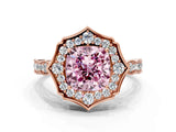 Rose gold Fancy Pink Cushion  Halo Diamond Engagement Ring with Milgrain Band and Four-Prong Setting_53