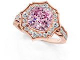 Rose gold Fancy Pink Cushion  Halo Diamond Engagement Ring with Milgrain Band and Four-Prong Setting_54