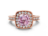 Rose gold Fancy Pink Cushion  Halo Diamond Engagement Ring with Milgrain Pave Band and Four-Prong Setting_38