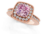 Rose gold Fancy Pink Cushion  Halo Diamond Engagement Ring with Milgrain Pave Band and Four-Prong Setting_39