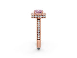 Rose gold Fancy Pink Cushion  Halo Diamond Engagement Ring with Milgrain Pave Band and Four-Prong Setting_40