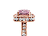 Rose gold Fancy Pink Cushion  Halo Diamond Engagement Ring with Milgrain Pave Band and Four-Prong Setting_43