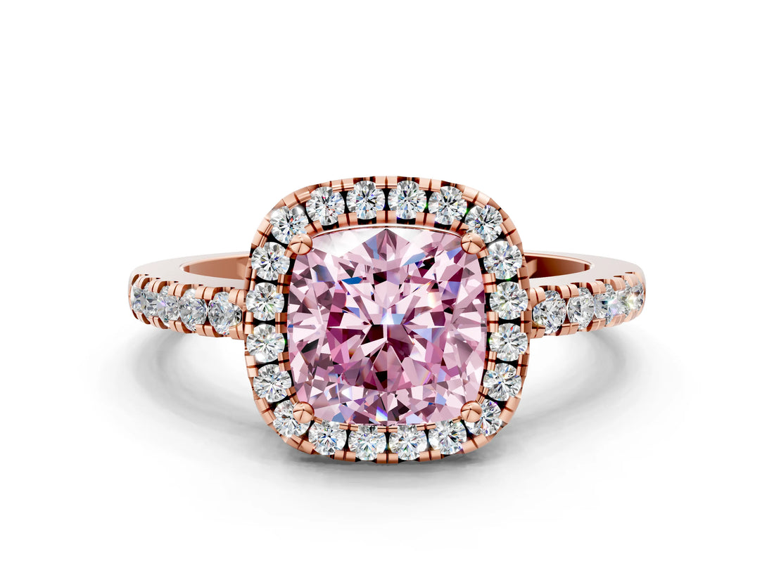 Rose gold Fancy Pink Cushion  Halo Diamond Engagement Ring with Pavé Band and Four-Prong Setting_81