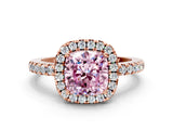 Rose gold Fancy Pink Cushion  Halo Diamond Engagement Ring with Pavé Band and Four-Prong Setting_81