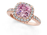 Rose gold Fancy Pink Cushion  Halo Diamond Engagement Ring with Pavé Band and Four-Prong Setting_82