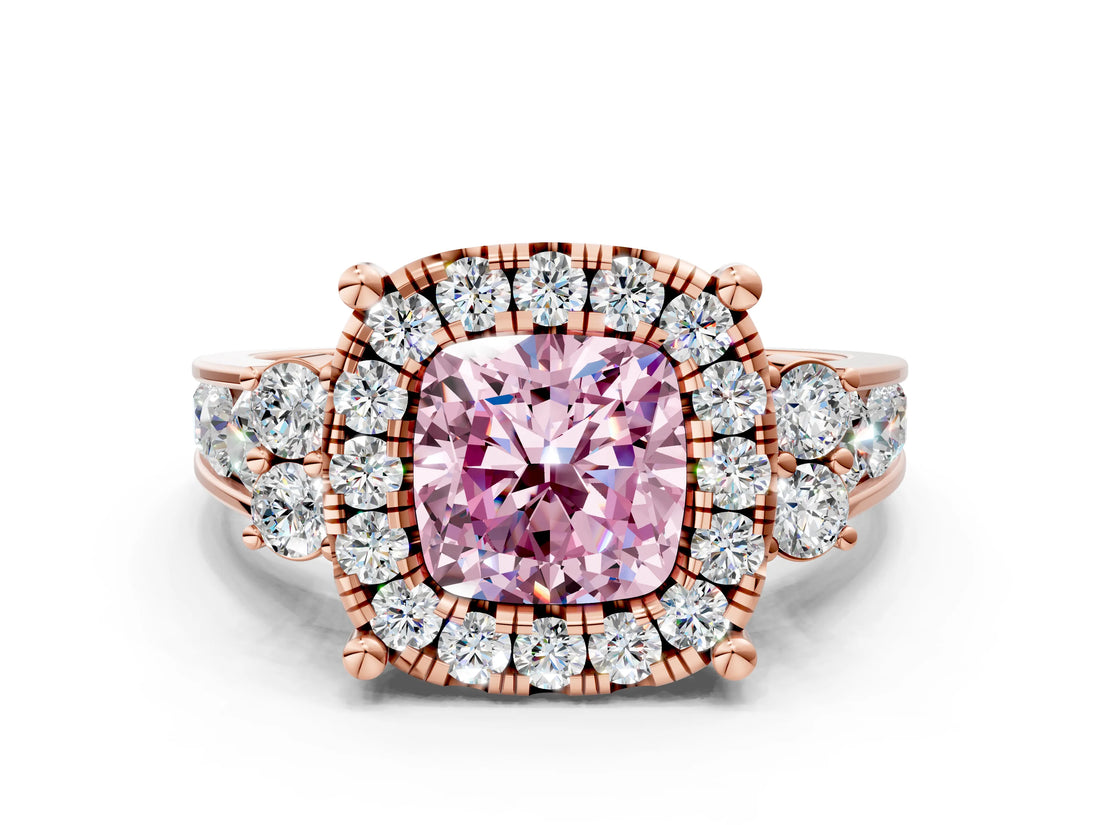 Rose gold Fancy Pink Cushion  Halo Diamond Engagement Ring with Split Shank and Four-Prong Setting_43