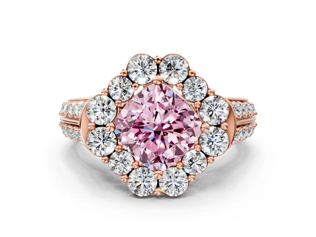 Rose gold Fancy Pink Cushion  Halo Diamond Engagement Ring with Split Shank and Prong Setting_66
