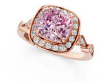 Rose gold Fancy Pink Cushion  Halo Diamond Engagement Ring with Twisted Band and Four-Prong Setting 2