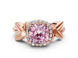 Rose gold Fancy Pink Cushion  Halo Diamond Floral Band with Four-Prong Setting_56
