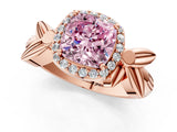 Rose gold Fancy Pink Cushion  Halo Diamond Floral Band with Four-Prong Setting_57