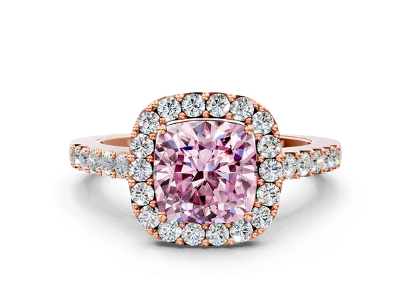 Rose gold Fancy Pink Cushion  Halo Diamond Pavé Solitaire Ring