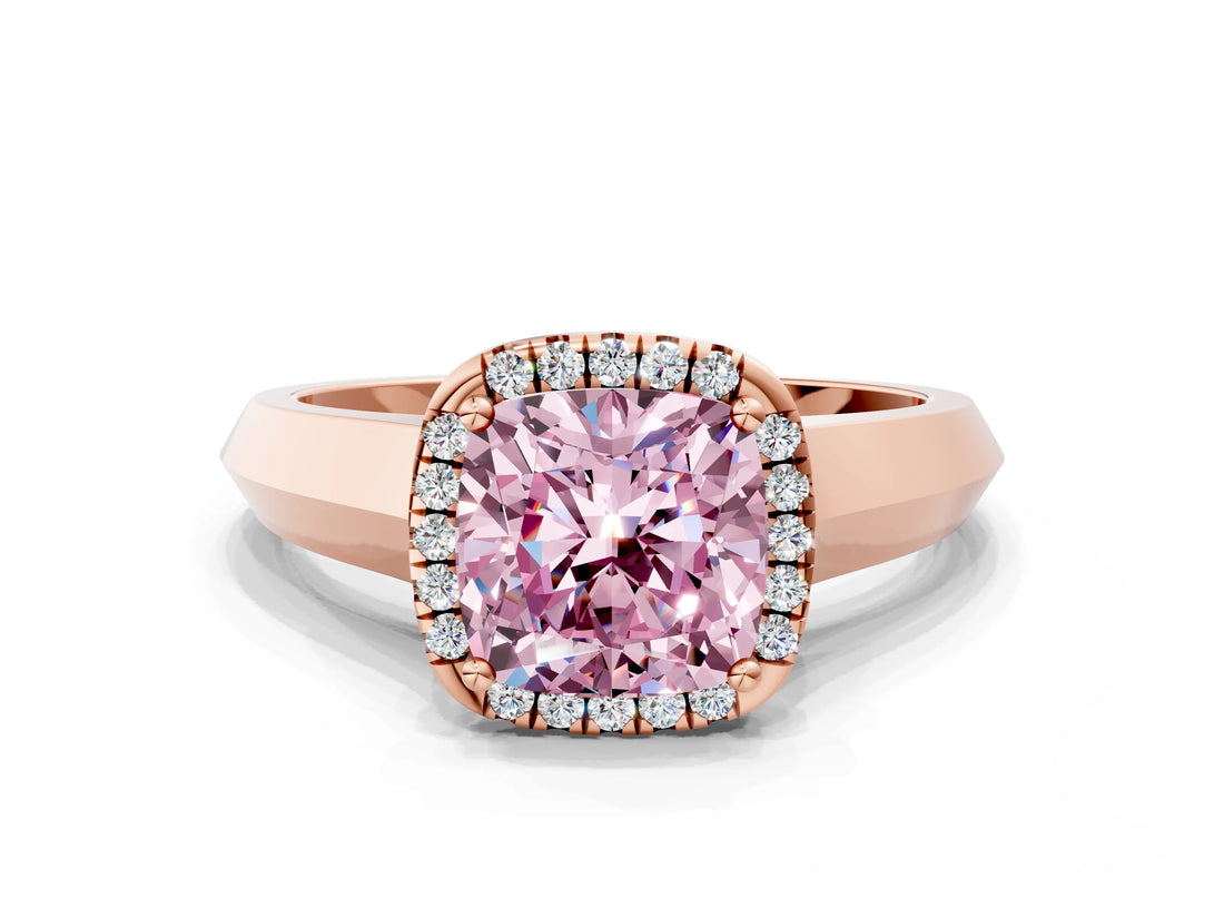 Rose gold Fancy Pink Cushion  Halo Diamond Ring with Cathedral Band and Four-Prong Setting_50