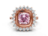 Rose gold Fancy Pink Cushion  Halo Diamond Ring with Milgrain Edge and Round Prong Setting_27