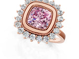 Rose gold Fancy Pink Cushion  Halo Diamond Ring with Milgrain Edge and Round Prong Setting_28