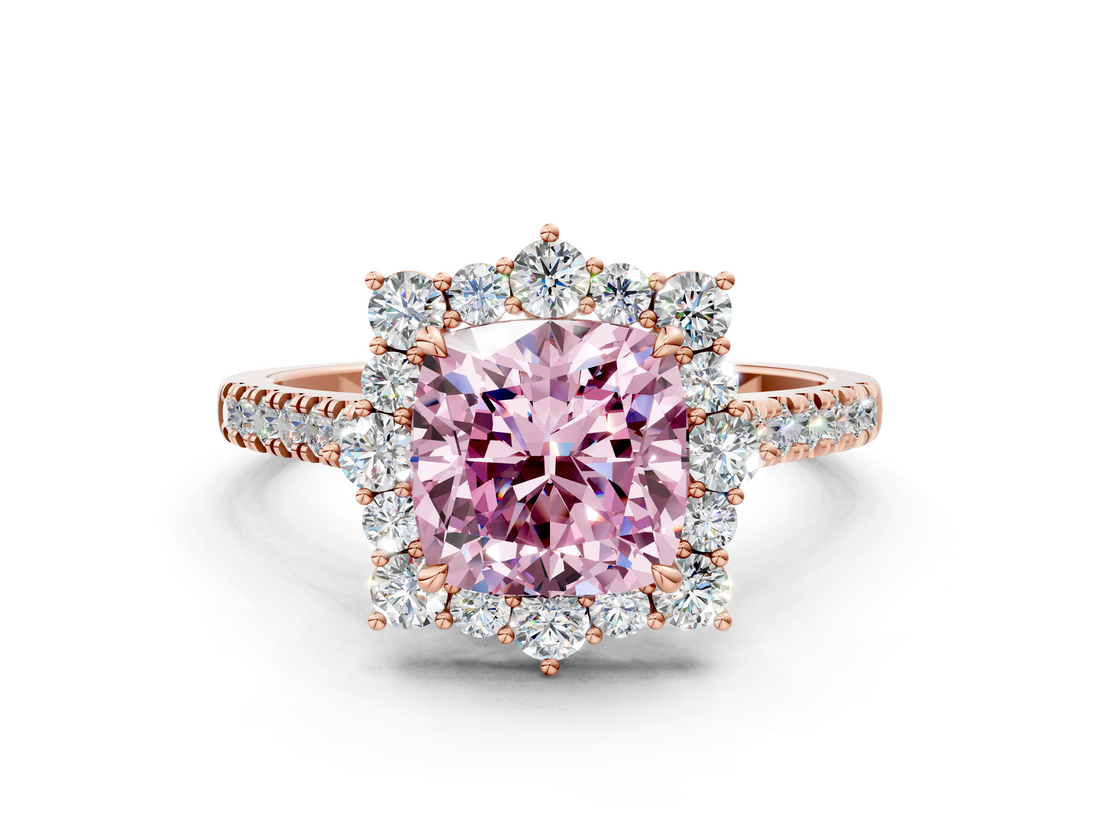 Rose gold Fancy Pink Cushion  Halo Diamond Ring with Pavé Band and Prong Setting_36