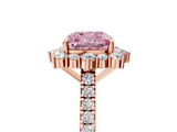 Rose gold Fancy Pink Cushion  Halo Diamond Ring with Pavé Band and Prong Setting_41