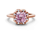 Rose gold Fancy Pink Cushion  Halo Diamond Ring with Round Cluster Setting, Solitaire Band, and Four-Prong Setting_49
