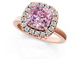 Rose gold Fancy Pink Cushion  Halo Diamond Solitaire with Pavé Band and Four-Prong Setting_115