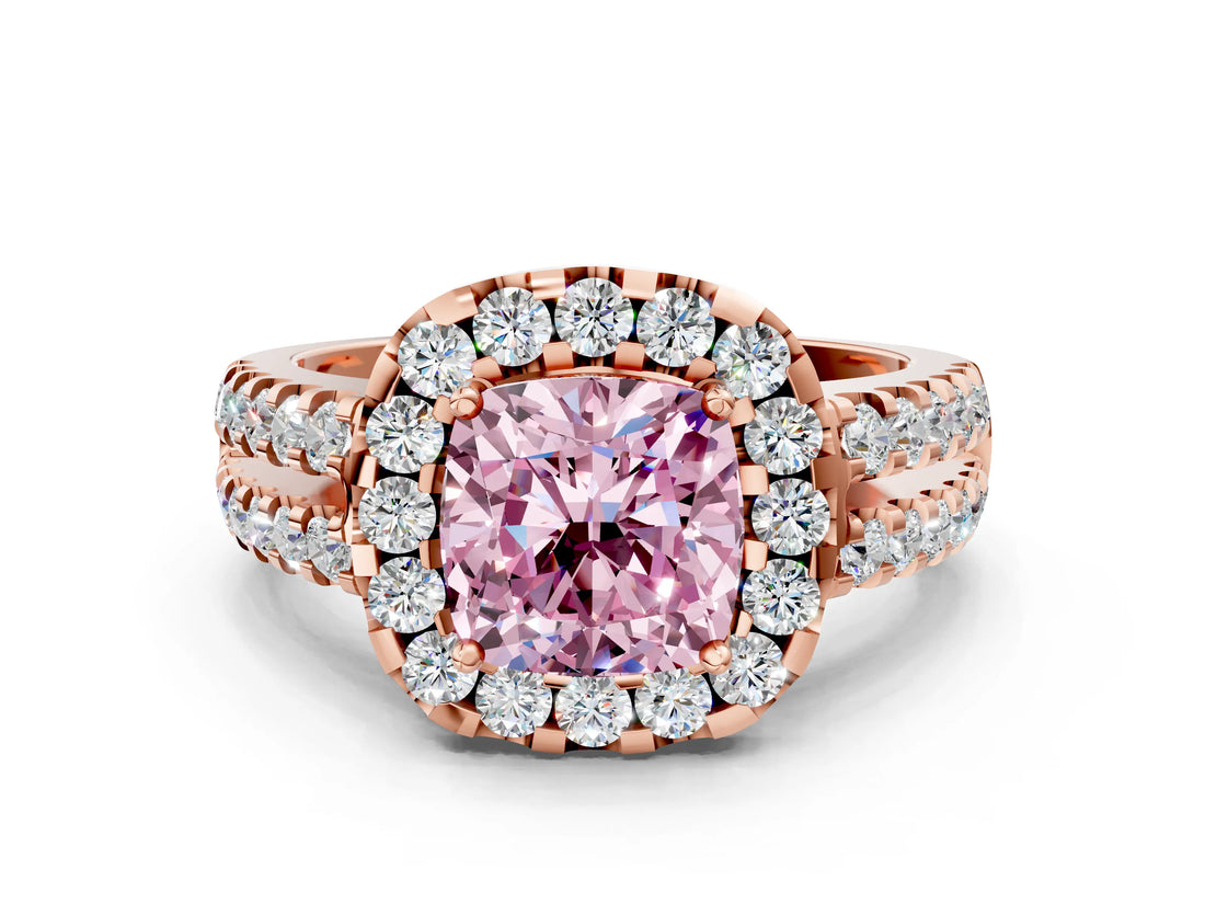 Rose gold Fancy Pink Cushion  Halo Diamond Split Shank Engagement Ring with Prong Setting_47