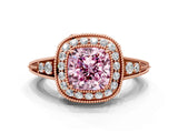 Rose gold Fancy Pink Cushion  Halo Diamond Split Shank Ring with Milgrain Detail_50