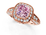 Rose gold Fancy Pink Cushion  Halo Diamond Split Shank Ring with Milgrain Detail_51