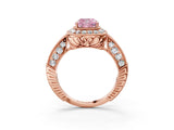 Rose gold Fancy Pink Cushion  Halo Diamond Split Shank Ring with Milgrain Detail_53