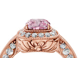 Rose gold Fancy Pink Cushion  Halo Diamond Split Shank Ring with Milgrain Detail_54