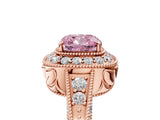 Rose gold Fancy Pink Cushion  Halo Diamond Split Shank Ring with Milgrain Detail_55