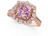 Rose gold Fancy Pink Cushion  Halo Milgrain Pave Diamond Ring with Four-Prong Setting 2