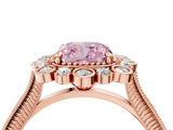 Rose gold Fancy Pink Cushion  Halo Milgrain Pave Diamond Ring with Four-Prong Setting 5