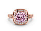 Rose gold Fancy Pink Cushion  Halo Milgrain Solitaire with Bezel Set Side Stones and Pave Band_33