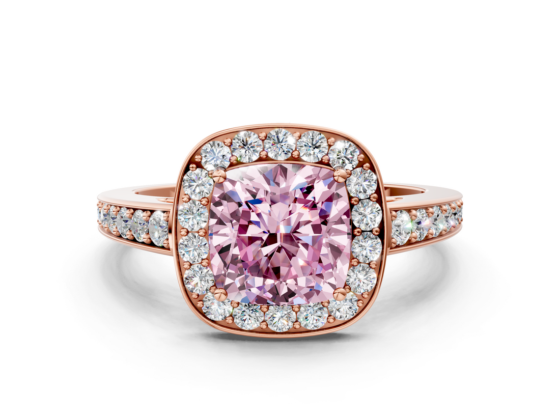 Rose gold Fancy Pink Cushion  Halo Pavé Diamond Engagement Ring with Bezel Setting_20