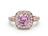 Rose gold Fancy Pink Cushion  Halo Pavé Diamond Engagement Ring with Bezel Setting_20