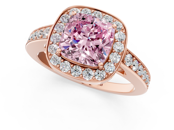 Rose gold Fancy Pink Cushion  Halo Pavé Diamond Engagement Ring with Bezel Setting