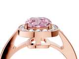 Rose gold Fancy Pink Cushion  Halo Pavé Diamond Engagement Ring with Bezel Setting_24
