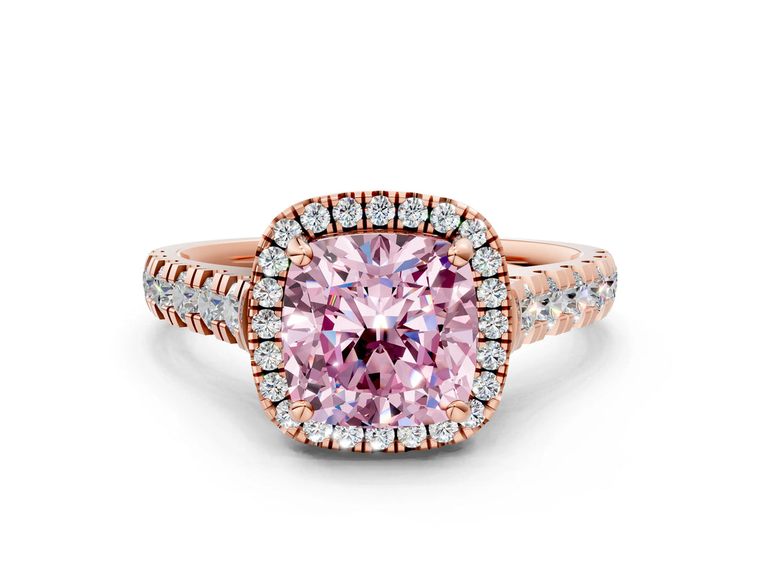 Rose gold Fancy Pink Cushion  Halo Pavé Diamond Engagement Ring with Four-Prong Setting_26