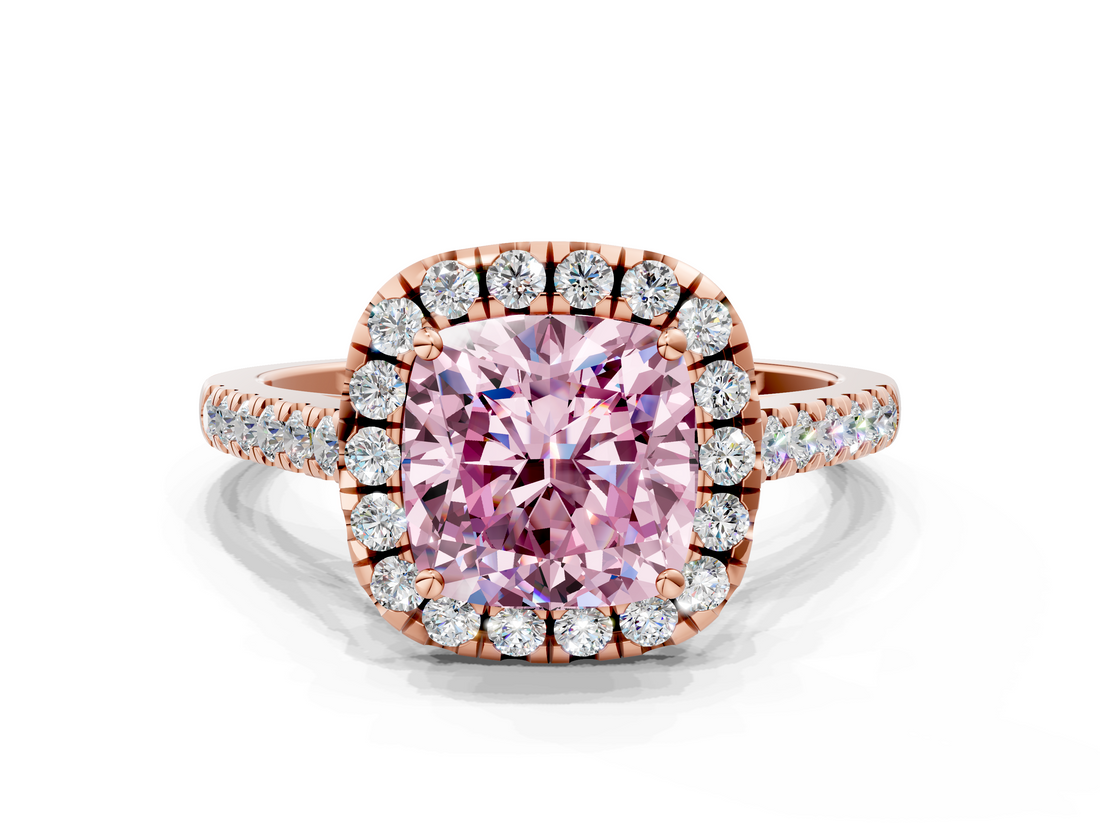 Rose gold Fancy Pink Cushion  Halo Pavé Diamond Engagement Ring with Four-Prong Setting_3