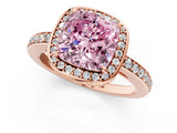 Rose gold Fancy Pink Cushion  Halo Pave Band Solitaire Ring with Prong Setting_65